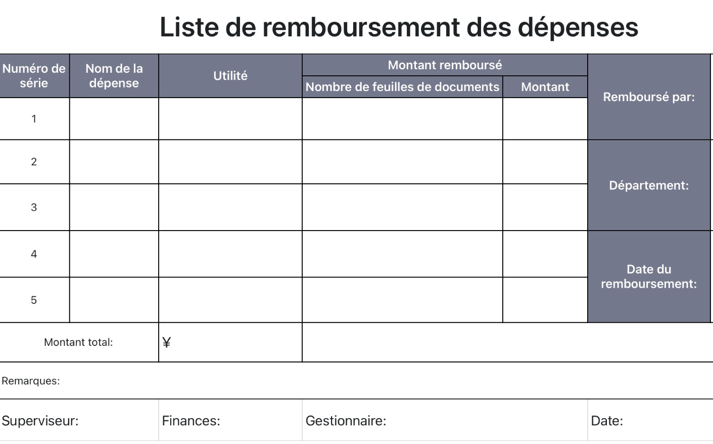 Liste de remboursement des dépenses 2